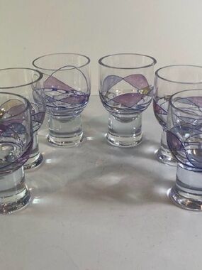 Set of 6 Vintage Mosaic Stained Glass Design Hand-Blown Glasses